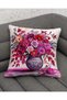 Nature Themed Red Purple Floral Patterned Yellow Color 4-Piece Digital Printed Throw Pillow Cover - 2