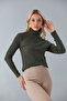 Khaki Cotton Turtleneck Camisole Raster Slimfit High-Top Sweater
