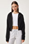 Hooded Zippered Sweatshirt Black Low0019 - 3