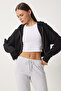 Hooded Zippered Sweatshirt Black Low0019 - 2