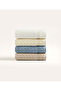 Lycia 100% Cotton Jacquard Bordered Cross Striped 4-Piece Face Towel Set 1012a