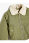 Oversize Bomber Jacket with Plush Collar and Pocket Detail - 3