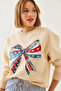 Women's Beige Color Butterfly Printed Sweatshirt Mbhs019 60601019 - 5
