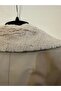Women's Fur Collar Leather Trench Coat Stone - 5