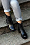 (Toki̇o) Black Genuine Leather Zippered Non-Slip Sole Boots Black Flotter - 4