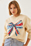 Women's Beige Color Butterfly Printed Sweatshirt Mbhs019 60601019 - 4