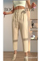 Women's Raw Linen Waist Laced Lace Detailed Trousers - Gabardine Waist Belt Look
