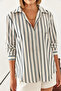 Women's Cream Striped Basic Shirt 60451010 - 4