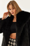 Women's Black Collared Lined Premium Fur Mbms037 60501037 - 2