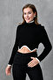 High-Neck Collar Stylish Design Black Crop Knit Sweater 137 - 8