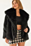 Women's Black Collared Lined Premium Fur Mbms037 60501037