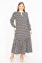 Women's Large Size Black Woven Viscose Fabric Hemline Tiered Long Sleeve Dress 65n35512 - 3