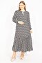 Women's Large Size Black Woven Viscose Fabric Hemline Tiered Long Sleeve Dress 65n35512 - 4