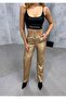 Leather Trousers Gold Yellow Leather Women's Trousers - 6