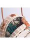 Women's Straw Round Original Bag Leather Strap Detailed White Straw - 2