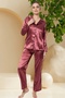 Lilac Satin Women's Pajama Set - Long Sleeve and Buttoned Front