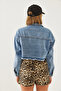 Women's Blue Ripped Detailed Crop Denim Jacket 60251948 - 5