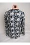 Women's Black Patterned Crew Neck Long Sleeve Side Slit Seasonal Suede Mother Combed Cotton T-Shirt Blouse - 3