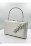 Ecru Color Satin Silver Case Silver Stone Evening Dress Bag Evening Bag Portfolio - 2