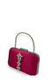 Fuchsia Color Satin Silver Case Silver Stone Handle Evening Dress Evening Bag Portfolio - 2