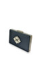 Navy Blue Color Scratch-Free Satin Silver Stone Evening Dress Bag - 2