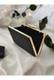 Black Color Imported Striped Satin Crystal Stone Metal Handle Chain Evening Dress Bag - 5