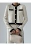 Women's Gold Button Detailed Cardigan Trousers Bottom Top Double Knitwear Set - White