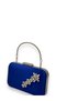 Cobalt Blue Color Satin Silver Case with Silver Stones Handle Evening Dress Evening Bag Portfolio - 2