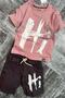 Boys hi letter print short sleeve powder shorts suit - 5
