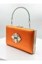 Orange Color Satin Silver Case Silver Stone Evening Dress Bag Evening Bag Portfolio - 2