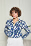 Nuevoo Women's Dark Powder Blue Patterned Viscose Shirt New Season - 6