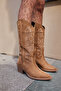 Peri̇si̇c Women's Tan Desert Real Suet Western Boots - 2