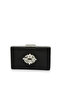Black Color Non-Scratch Satin Silver Stone Evening Dress Bag