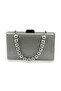 Silver Kumsim Imported Evening Dress Bag with Silicone Coated Pearl Strap Evening Bag Henna