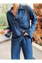 Women's Denim Pants Shirt Blue Set - 3