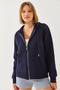 Women's Navy Blue Kangaroo Pocket Hooded Cardigan Mbhs013 60601013 - 4