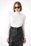 Women's Soft Textured Ribbed Regular Fit Turtleneck Knitwear Sweater White 25W3011 - 3