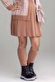 Girl's Sleeves and Collar Pearl Detailed Blouse Houndstooth Patterned Knitwear Jacket Brown Skirt Set - 7