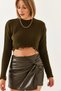 Women's Khaki Ripped Detailed Knitwear Crop Sweater 85001006 - 2