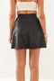 Women's Black Belted Leather Skirt with Grass Detail 85001048 - 5
