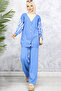 4064 Knitwear Set with Patterned Sleeves Blue - 5