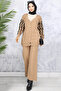 4064 Knitted Sweater Set with Patterned Sleeves Mink