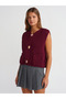 60274 Crew Neck Pocket Buttoned Knitwear Vest-Burgundy