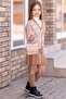 Girl's Sleeves and Collar Pearl Detailed Blouse Houndstooth Patterned Knitwear Jacket Brown Skirt Set - 2