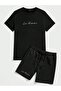 Los Angeles Printed Black Oversize Men's T-Shirt and Shorts Set - Crew Neck