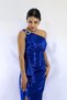 Women's Shoulder Accessory Flounce Slit Shiny Fabric Evening Dress Graduation Cobalt Blue Wedding Dress - 4