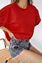 J Fire Red Unisex Cotton Crew Neck Boyfriend Knitted Oversize T-Shirt - 2