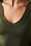 Khaki Lace Collar Thick Strap Undershirt - 5