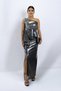 Women's Shoulder Accessory Flounce Slit Shiny Fabric Evening Dress Graduation Gray Wedding Dress