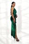 Women's Shoulder Accessory Flounce Slit Shiny Fabric Evening Dress Graduation Emerald Wedding Dress - 2